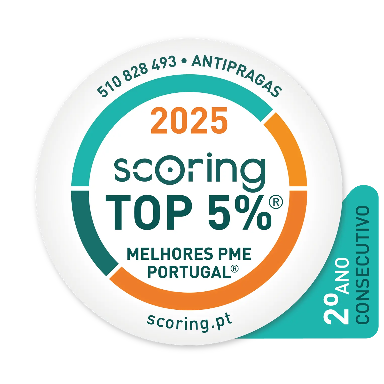 Selo TOP 5% PME Portugal 2025 atribuído pela SCORING à antiPRAGAS